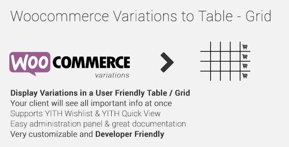 Woocommerce Variations to Table Grid